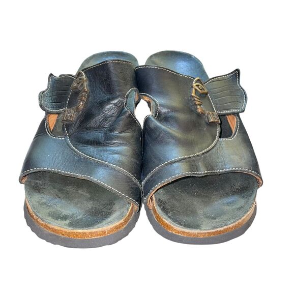 Think! 38/7.5 Mizzi Black Leather Artsy Comfort Slide Sandals Lagenlook - Picture 3 of 7